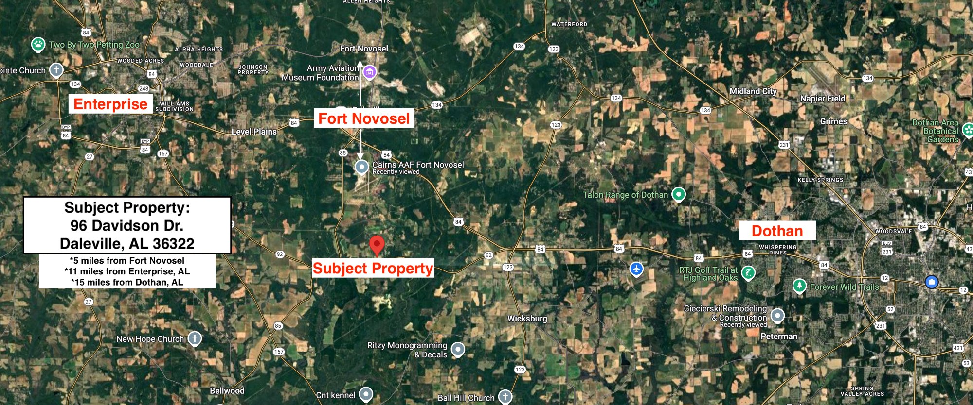 Property Proximity Map showing distance to Fort Novosel, Enterprise, and Dothan