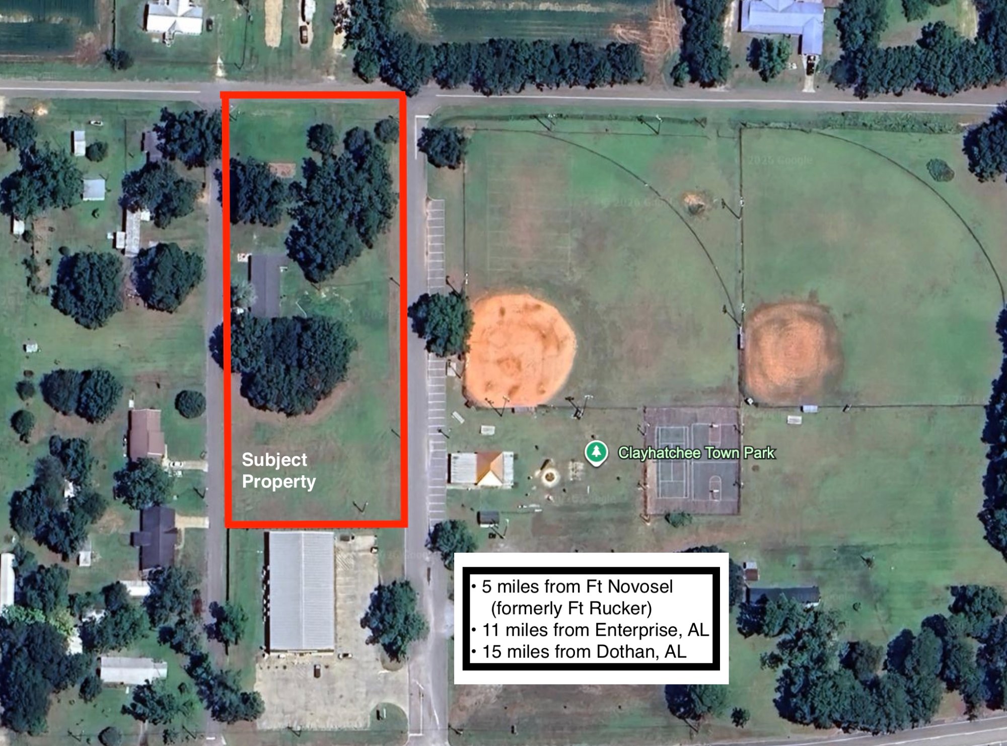 Aerial View — Subject Property & Clayhatchee Town Park